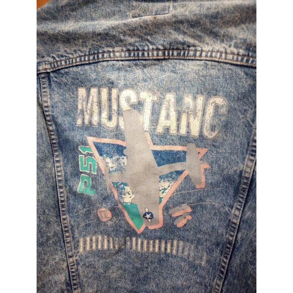 Vtg Big Smith Trucker jean jacket men's Sz LG Mustang World War II USA - Picture 2 of 10